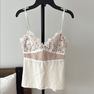 Theory White and Tan Lace Cami Top